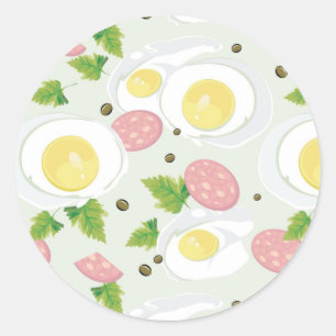 Sticker Rond Motif d'oeufs et de saucisses