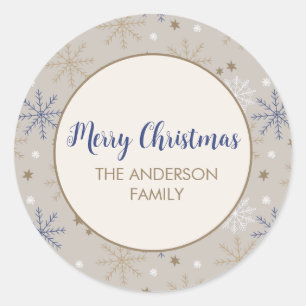 Sticker Rond Motif élégant de flocon de neige beige