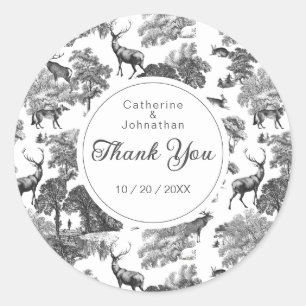 Sticker Rond Motif élégant vintage toile de cerf noir et blanc