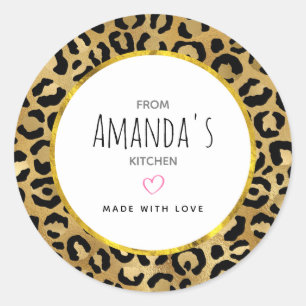 Sticker Rond Motif Empreinte de léopard en Gold et Black Kitche