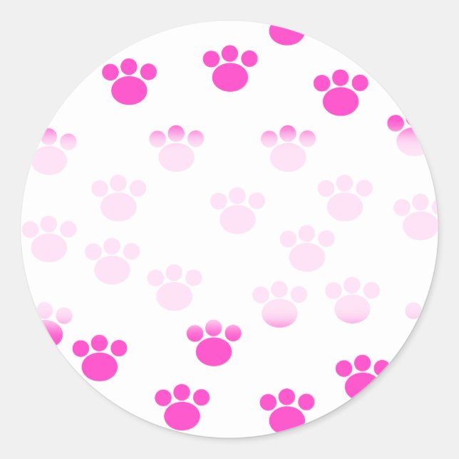 Sticker Rond Motif Empreinte de patte rose et blanc. (Devant)