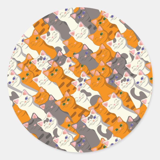 Sticker Rond Motif en diagonale du chat noir blanc gingembre (Devant)