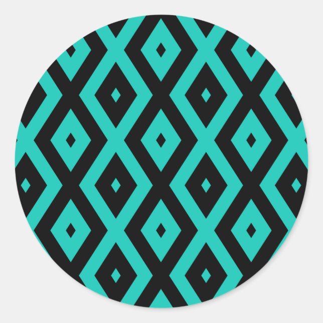 Sticker Rond Motif en diamant noir et turquoise (Devant)