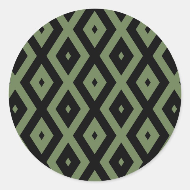 Sticker Rond Motif en diamant vert olive et noir (Devant)