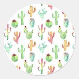 Sticker Rond Motif en pastel d'aquarelle de cactus