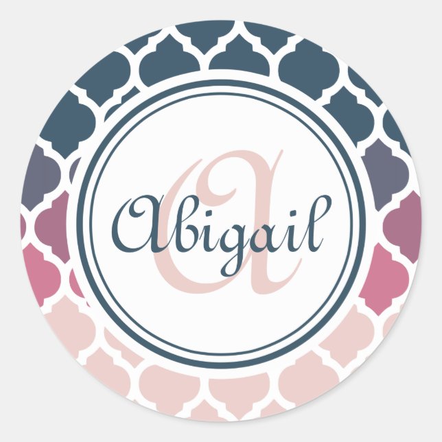 Sticker Rond Motif en treillis marocain rose monogramme (Devant)