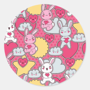 Sticker Rond Motif enfant Kawaii avec des Doodles mignons