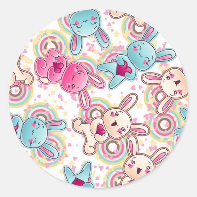 Sticker Rond Motif enfant Kawaii avec des Doodles mignons (Devant)