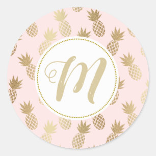 Sticker Rond Motif et monogramme d'ananas en or