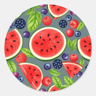 Sticker Rond Motif Été Pastèque Baie