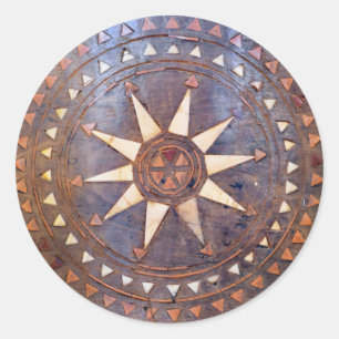 Sticker Rond motif ethnique en bois du soleil de symbole du