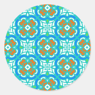 Sticker Rond Motif ethnique turquoise