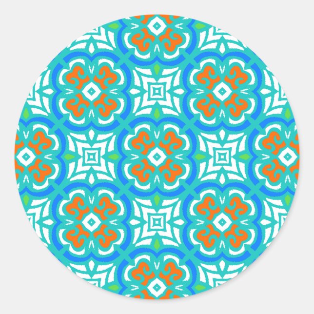 Sticker Rond Motif ethnique turquoise (Devant)