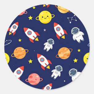 Sticker Rond Motif Explorateur Spatial Mignon pour Enfants