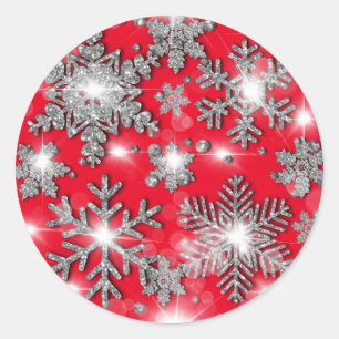 Sticker Rond Motif festif de flocon de neige gris argent