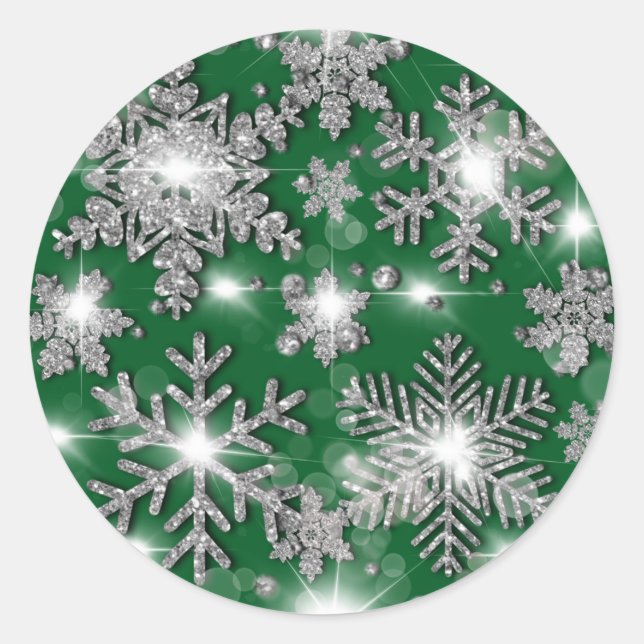 Sticker Rond Motif festif de flocon de neige gris argent (Devant)