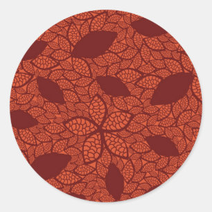 Sticker Rond Motif feuille rouge sur orange