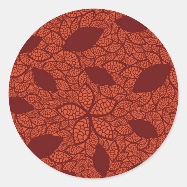 Sticker Rond Motif feuille rouge sur orange (Devant)