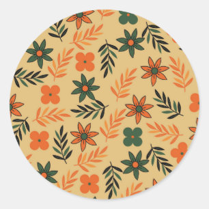 Sticker Rond Motif Feuille Vintage les années 70 Floral