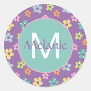Sticker Rond Motif fleur pointillé mignon violet personnalisé