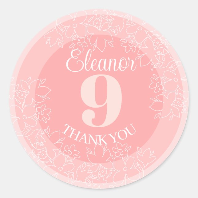 Sticker Rond Motif Fleur sauvage blanc sur rose (Devant)