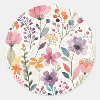 Sticker Rond Motif fleur sauvage Floral Whimsical