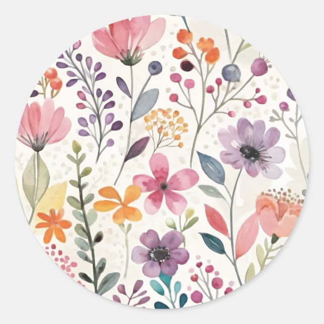 Sticker Rond Motif fleur sauvage Floral Whimsical (Devant)