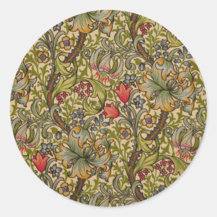 Sticker Rond Motif floral antique Lily dorée de William Morris