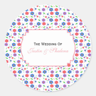 Sticker Rond Motif floral aquarelle vibrant Fleurs sauvages