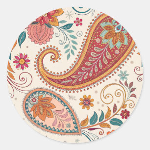 Sticker Rond Motif floral blanc paisley bohème vibrant