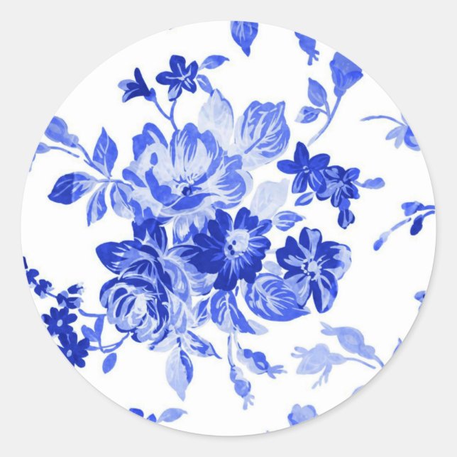 Sticker Rond motif floral bleu vintage (Devant)