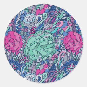 Sticker Rond Motif floral coloré de griffonnage