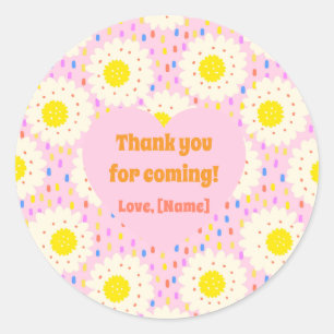 Sticker Rond Motif floral de daisy rose rétro des années 70