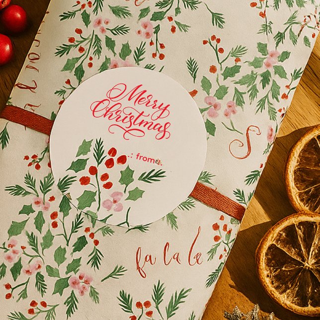 Sticker Rond Motif floral de Noël rouge et vert moderne (Créateur téléchargé)