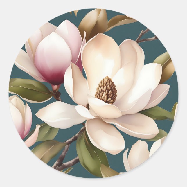Sticker Rond Motif floral de printemps Magnolia (Devant)