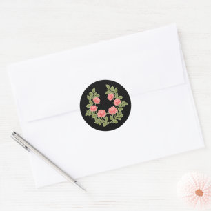 Sticker Rond Motif floral de roses rose poussiéré vintage - Rom