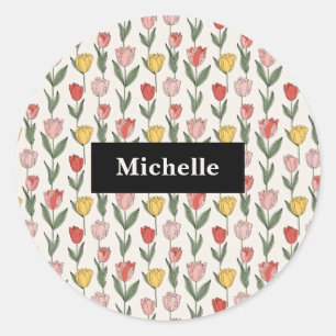 Sticker Rond Motif floral de tulipe moderne, botanique printani