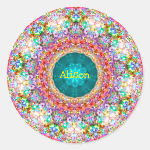 Sticker Rond ~ Motif Floral doux ~ ALISON personnalisée ~ Cla