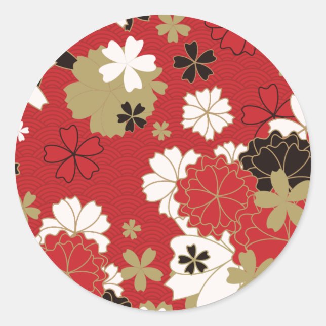 Sticker Rond Motif floral élégant de Sakura japonaise (Devant)