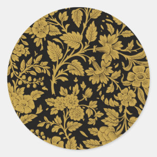 Sticker Rond Motif floral en or antique indien avec motif noir