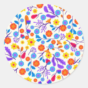Sticker Rond Motif floral exotique coloré-23146