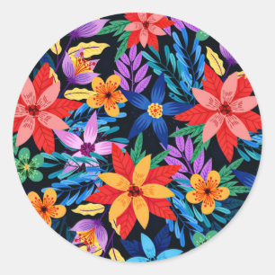 Sticker Rond Motif Floral Exotique Coloré-68578