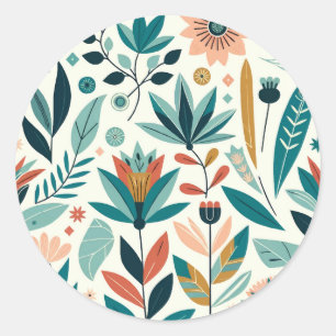 Sticker Rond Motif floral imprimé moderne gras vert orange