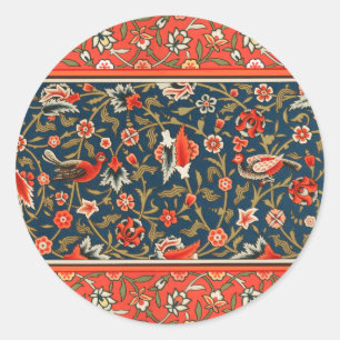 Sticker Rond Motif floral indo-persan bohème vintage rouge