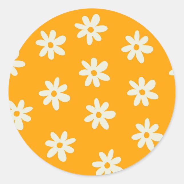 Sticker Rond Motif floral jaune rétro simple (Devant)