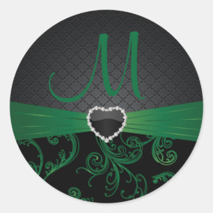 Sticker Rond Motif floral noir et vert élégant