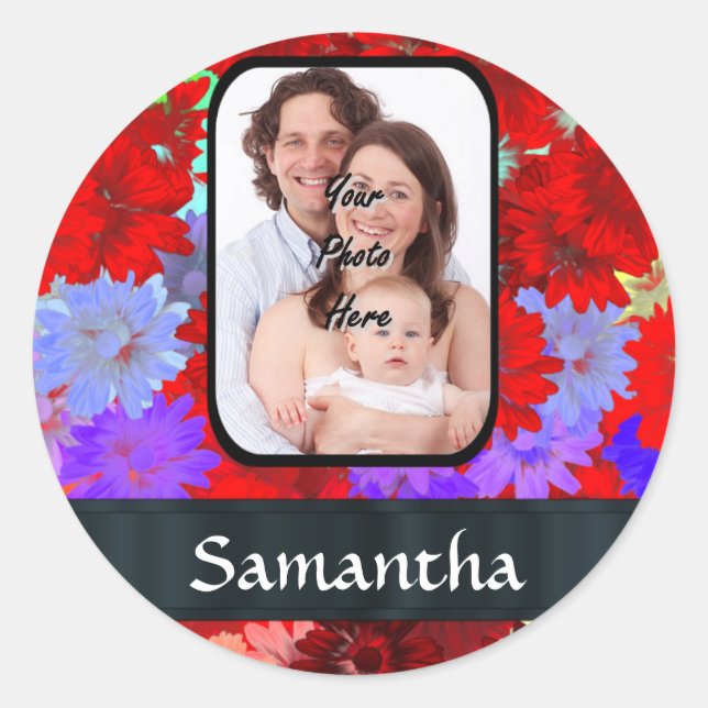 Sticker Rond Motif floral rouge et violet (Devant)