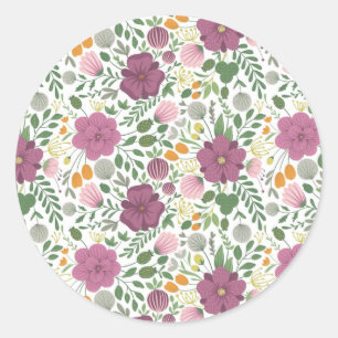 Sticker Rond Motif Floral tendance rose jaune pourpre vert