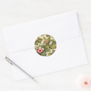 Sticker Rond Motif floral tropical – Hibiscus, Monstera