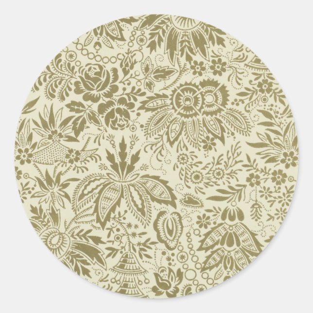Sticker Rond Motif Floral Vert Sage Antique Damas (Devant)